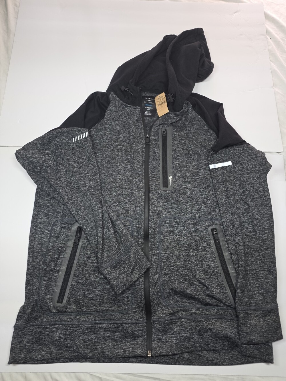 Men's American Eagle Sweater Hoodie Large Gray Flex Zip Up